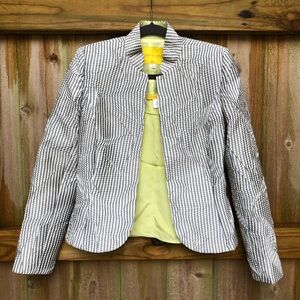 Flores & Flores Striped Seersucker Jacket and Silk Camisole Size 4 Yellow Gray
